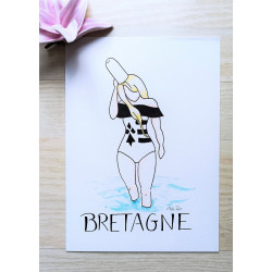 Dessin Bretagne-Bretonne en maillot de bain